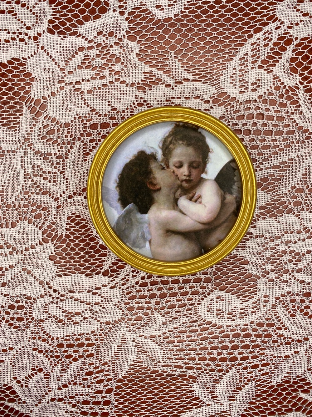 Round Gold Framed Cherub Plaque